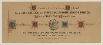 29138 Titelblad van de maskerade van de studenten van de Utrechtse hogeschool op 25 juni 1867, voorstellende het bezoek ...